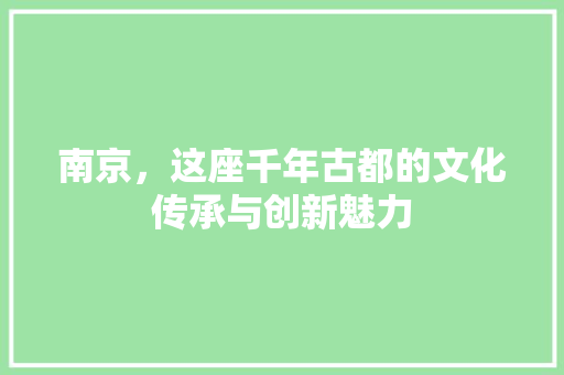 南京，这座千年古都的文化传承与创新魅力