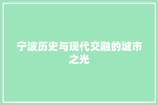 宁波历史与现代交融的城市之光 宁波历史与现代交融的城市之光