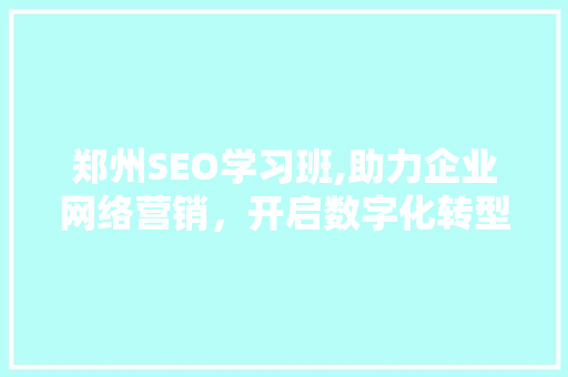 郑州SEO学习班,助力企业网络营销，开启数字化转型新篇章