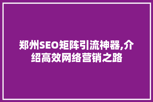 郑州SEO矩阵引流神器,介绍高效网络营销之路