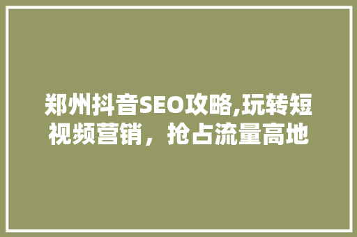 郑州抖音SEO攻略,玩转短视频营销，抢占流量高地