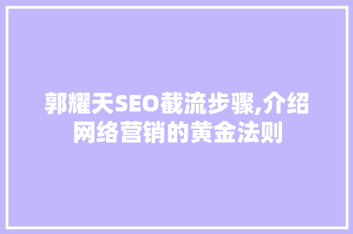 郭耀天SEO截流步骤,介绍网络营销的黄金法则