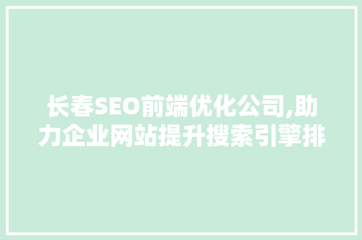 长春SEO前端优化公司,助力企业网站提升搜索引擎排名，抢占市场先机
