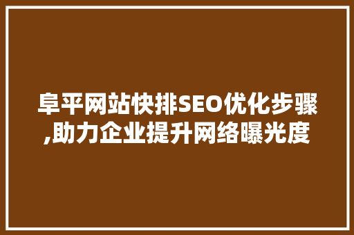 阜平网站快排SEO优化步骤,助力企业提升网络曝光度