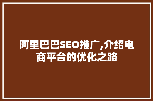 阿里巴巴SEO推广,介绍电商平台的优化之路