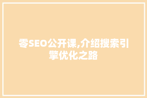 零SEO公开课,介绍搜索引擎优化之路