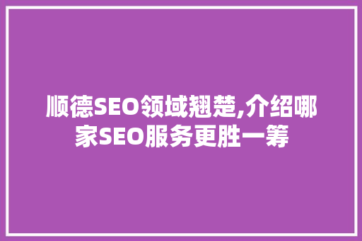 顺德SEO领域翘楚,介绍哪家SEO服务更胜一筹