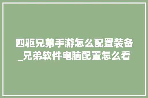 四驱兄弟手游怎么配置装备_兄弟软件电脑配置怎么看的