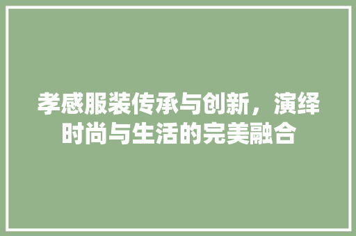 孝感服装传承与创新，演绎时尚与生活的完美融合
