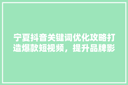 宁夏抖音关键词优化攻略打造爆款短视频，提升品牌影响力