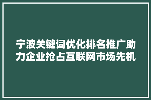 宁波关键词优化排名推广助力企业抢占互联网市场先机
