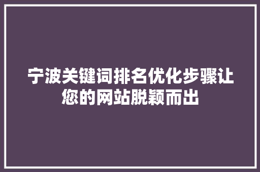 宁波关键词排名优化步骤让您的网站脱颖而出