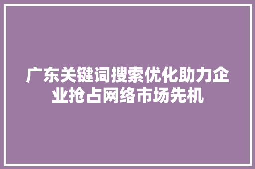 广东关键词搜索优化助力企业抢占网络市场先机 网络技术