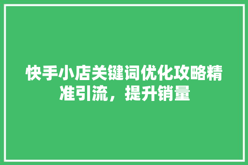 快手小店关键词优化攻略精准引流,提升销量 快手小店关键词优化攻略精准引流,提升销量