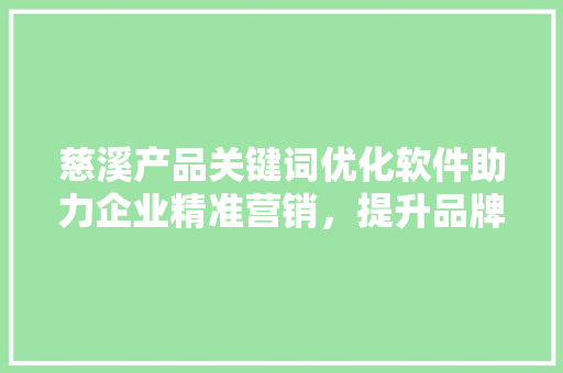 慈溪产品关键词优化软件助力企业精准营销，提升品牌影响力