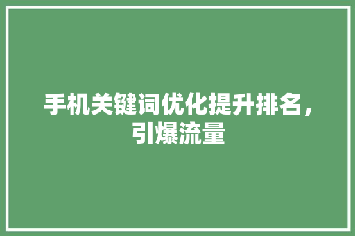 手机关键词优化提升排名，引爆流量