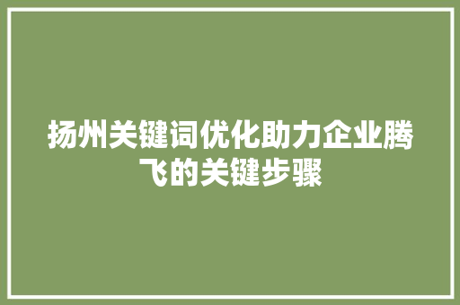 扬州关键词优化助力企业腾飞的关键步骤