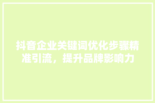 抖音企业关键词优化步骤精准引流，提升品牌影响力