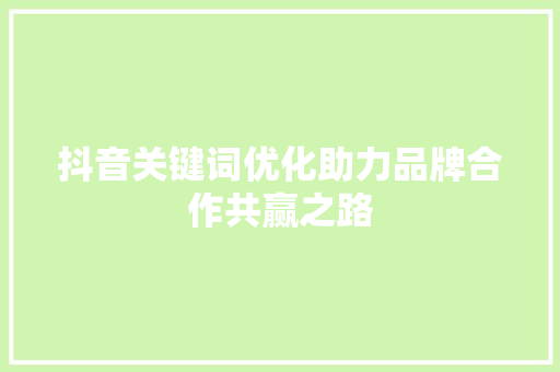 抖音关键词优化助力品牌合作共赢之路