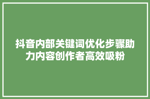 抖音内部关键词优化步骤助力内容创作者高效吸粉
