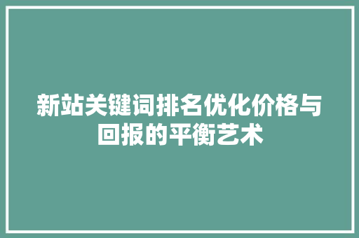 新站关键词排名优化价格与回报的平衡艺术