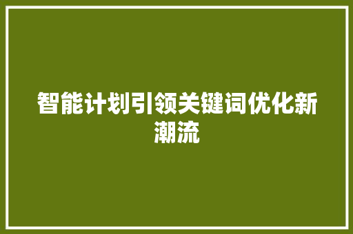 智能计划引领关键词优化新潮流