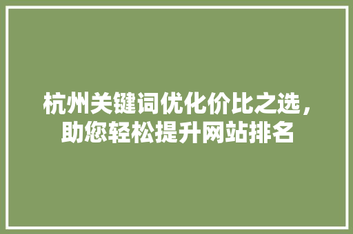 杭州关键词优化价比之选，助您轻松提升网站排名