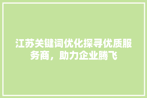 江苏关键词优化探寻优质服务商，助力企业腾飞 电脑基础