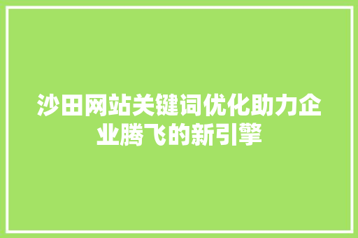 沙田网站关键词优化助力企业腾飞的新引擎