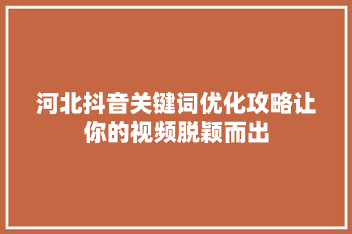 河北抖音关键词优化攻略让你的视频脱颖而出 网络技术