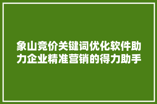 象山竞价关键词优化软件助力企业精准营销的得力助手
