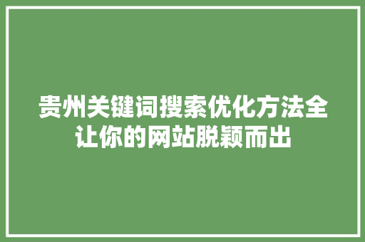 贵州关键词搜索优化方法全让你的网站脱颖而出