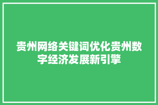 贵州网络关键词优化贵州数字经济发展新引擎 电脑配置