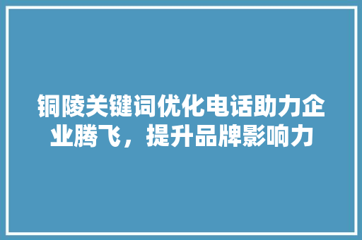 铜陵关键词优化电话助力企业腾飞，提升品牌影响力