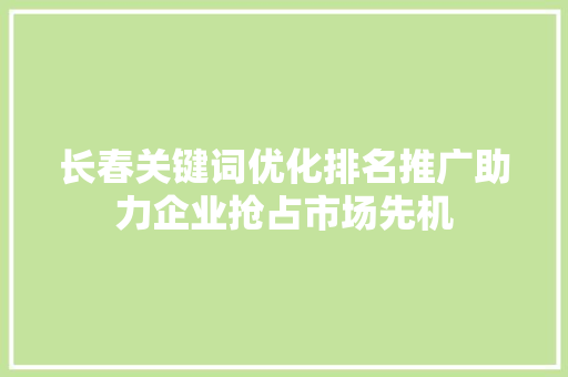 长春关键词优化排名推广助力企业抢占市场先机