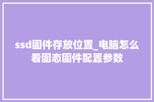 ssd固件存放位置_电脑怎么看固态固件配置参数