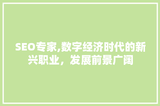 SEO专家,数字经济时代的新兴职业，发展前景广阔
