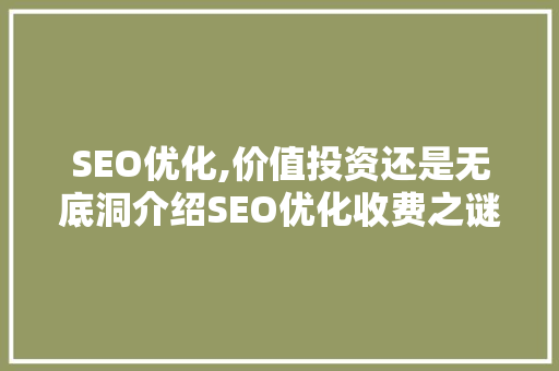 SEO优化,价值投资还是无底洞介绍SEO优化收费之谜