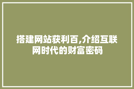 搭建网站获利百,介绍互联网时代的财富密码 操作系统 搭建网站获利百,介绍互联网时代的财富密码 搭建网站获利百,介绍互联网时代的财富密码 操作系统