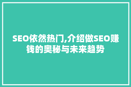 SEO依然热门,介绍做SEO赚钱的奥秘与未来趋势