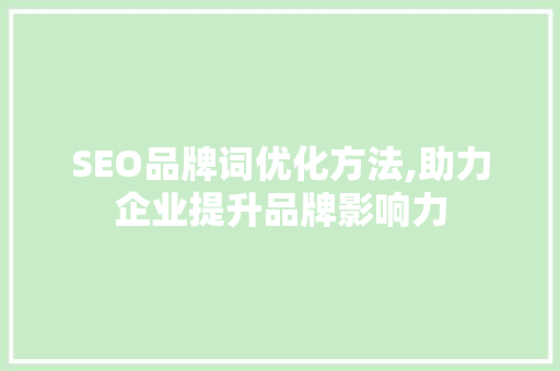 SEO品牌词优化方法,助力企业提升品牌影响力 编程语言