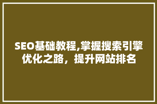 SEO基础教程,掌握搜索引擎优化之路,提升网站排名 SEO基础教程,掌握搜索引擎优化之路,提升网站排名