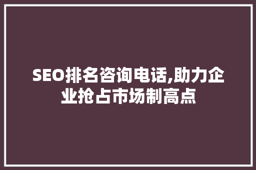 SEO排名咨询电话,助力企业抢占市场制高点