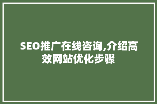SEO推广在线咨询,介绍高效网站优化步骤 SEO推广在线咨询,介绍高效网站优化步骤