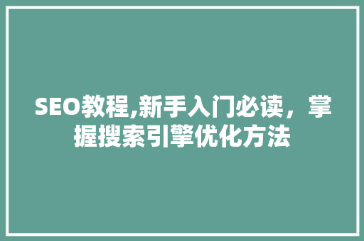 SEO教程,新手入门必读,掌握搜索引擎优化方法 SEO教程,新手入门必读,掌握搜索引擎优化方法