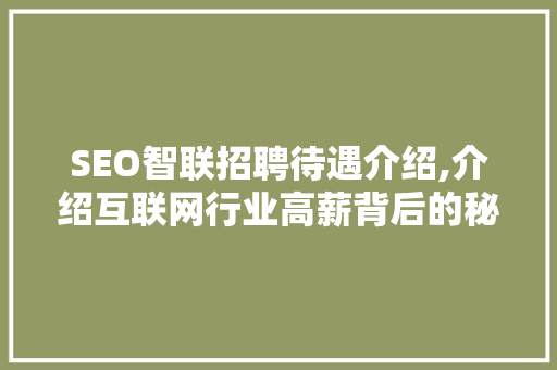 SEO智联招聘待遇介绍,介绍互联网行业高薪背后的秘密