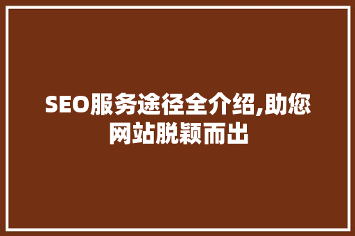 SEO服务途径全介绍,助您网站脱颖而出 SEO服务途径全介绍,助您网站脱颖而出