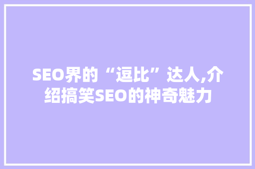 SEO界的“逗比”达人,介绍搞笑SEO的神奇魅力 操作系统