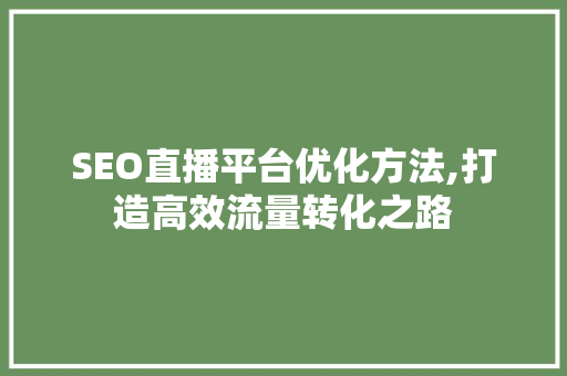 SEO直播平台优化方法,打造高效流量转化之路