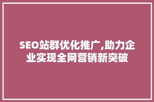SEO站群优化推广,助力企业实现全网营销新突破